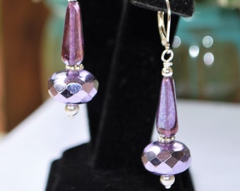 Purple and Lavendar czech glass earrings