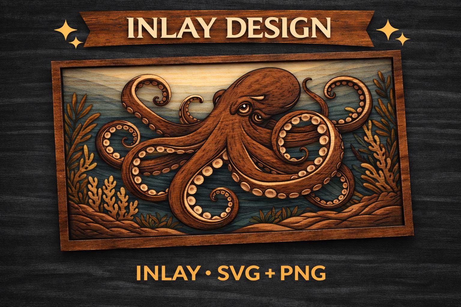 Octopus Wood Inlay SVG | CNC Router Pattern | Laser Cut Template ...