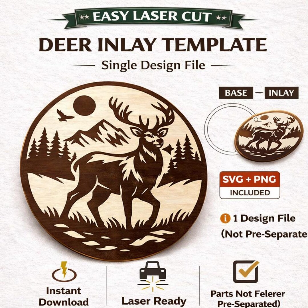 Deer Inlay Template SVG PNG | Laser Cut Forest Mountain Design | Wood ...