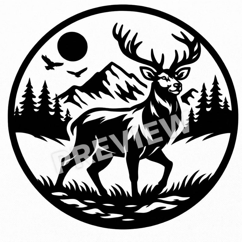 Deer Inlay Template SVG PNG | Laser Cut Forest Mountain Design | Wood ...