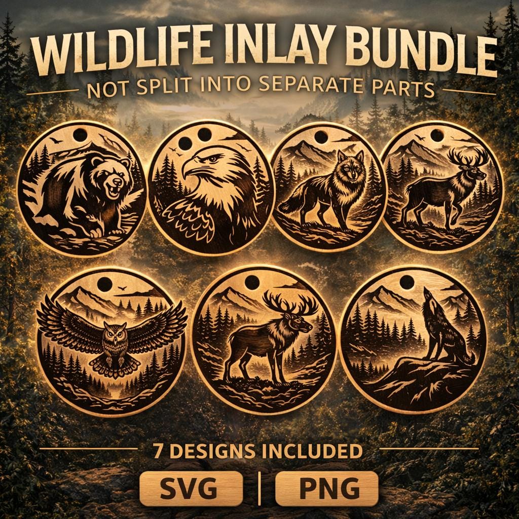 Wildlife Inlay Bundle | 7 Forest Animal Wood Designs (SVG, PNG) - Etsy