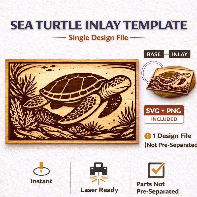 Sea Turtle Inlay Sea Turtle Inlay Template | Detailed Ocean Wood Laser Cut SVG PNG - Etsy UK