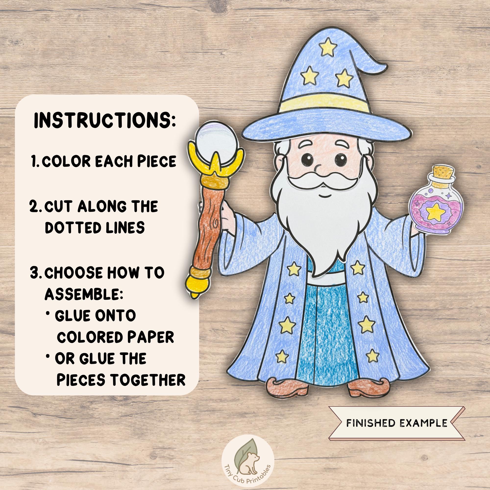 Small Wizardcraft Build a Wizard Craft Printable for Kids | Color Cut and Paste Wizard ...
