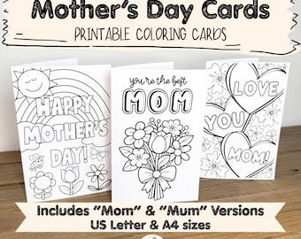 Tarjetas para colorear del Día de la Madre para niños / Manualidades con tarjetas imprimibles / Imprimibles del Día de la Madre
