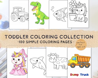 Paquete de páginas para colorear para niños pequeños: 100 páginas imprimibles sencillas para niños de 2 a 5 años / Descarga digital