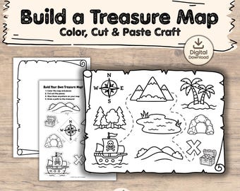 Pirate Treasure Map Craft Printable | Cut and Paste Activity for Kids | DIY Treasure Hunt | Pirate Birthday Party Activity,