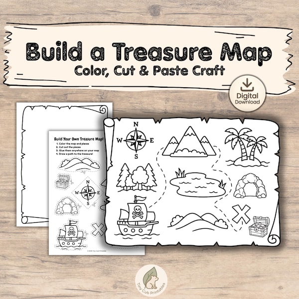 Carte au trésor pirate à imprimer | Activité copier-coller pour les enfants | Chasse au trésor DIY | Activité fête d'anniversaire pirate,
