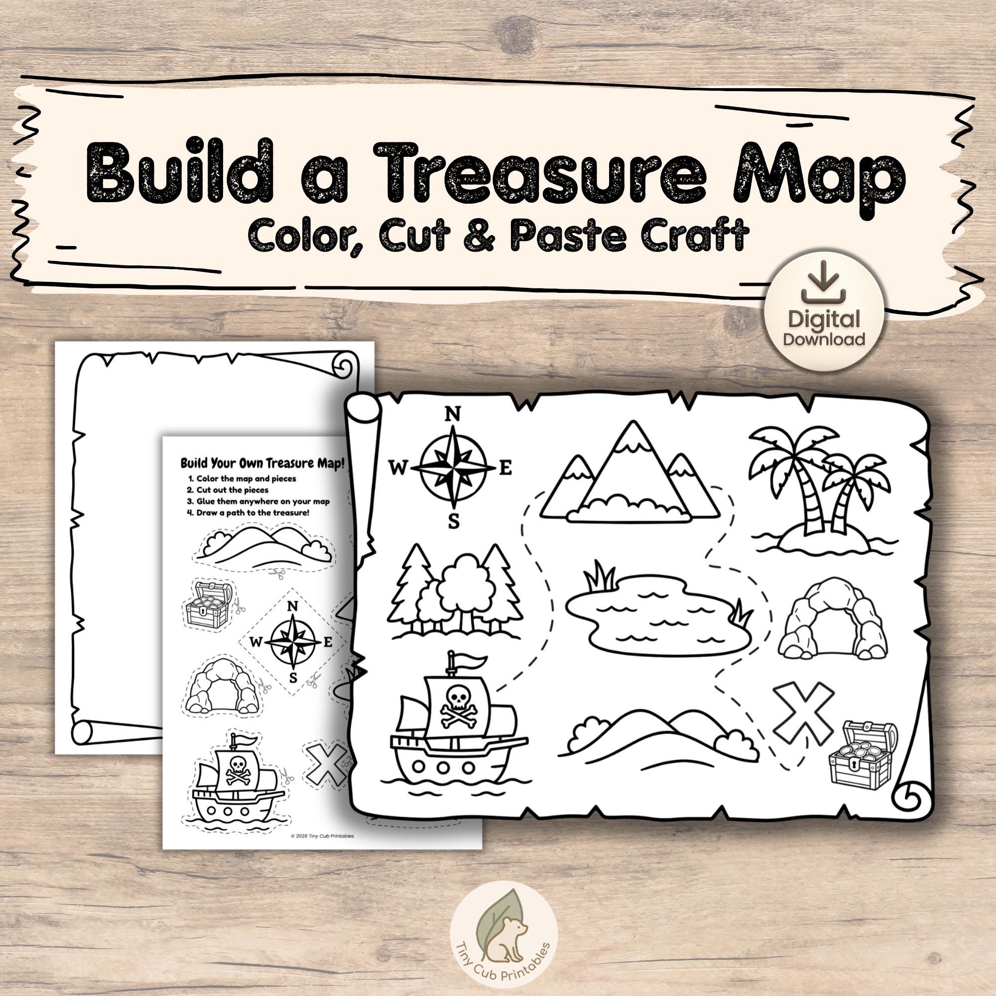 Pirate Treasure Map Craft Printable Cut and Paste Activity for Kids…