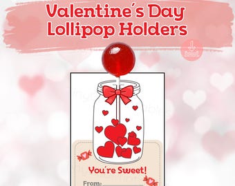 Printable Valentine Lollipop Holder | Kids Classroom Card (PDF)
