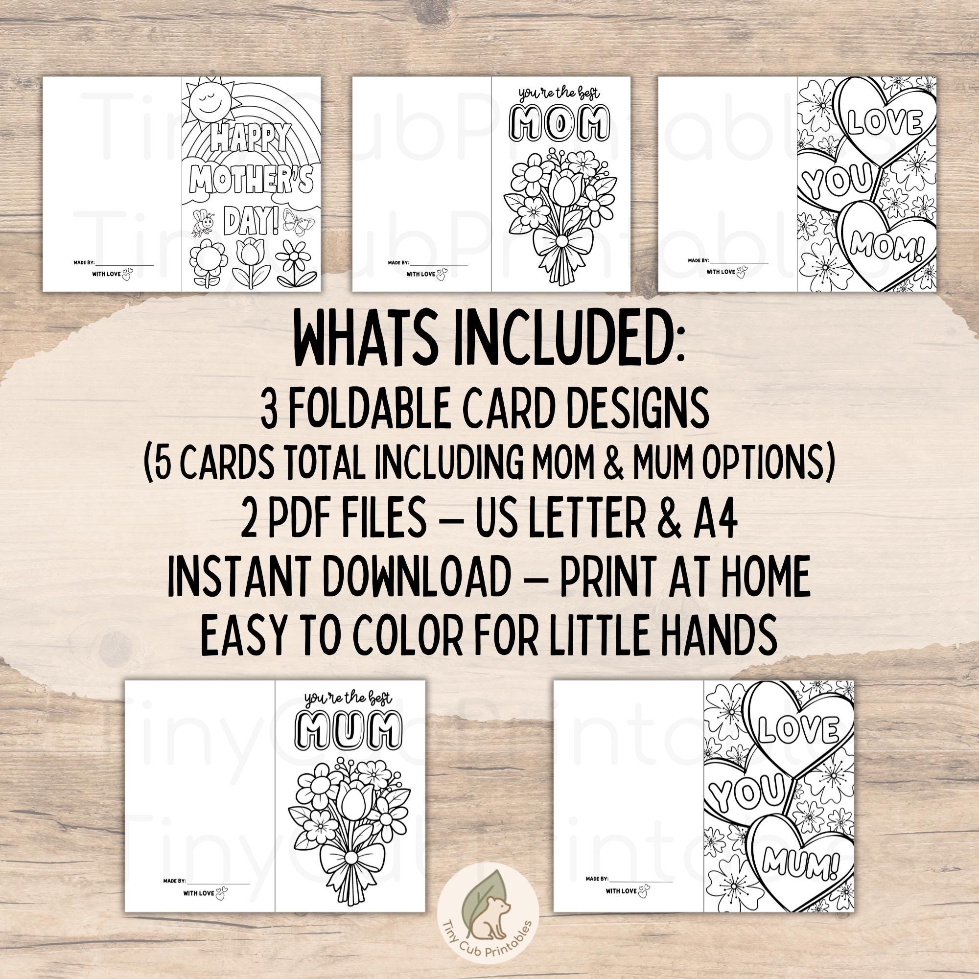 Mother’s Day Coloring Cards for Kids | Printable Card Craft | Mother's ...