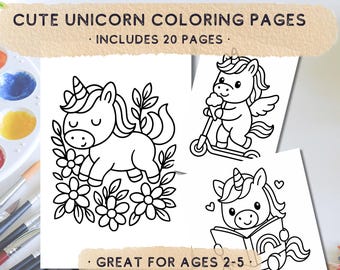 Dibujos para colorear de unicornios / Actividad infantil (Descarga instantánea en PDF)