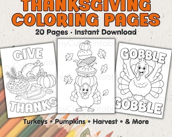 Målarbilder för Thanksgiving för barn | 20 utskrivbara höstmålarbilder | Aktivitet för förskola | Kalkonpumpa direkt nedladdning