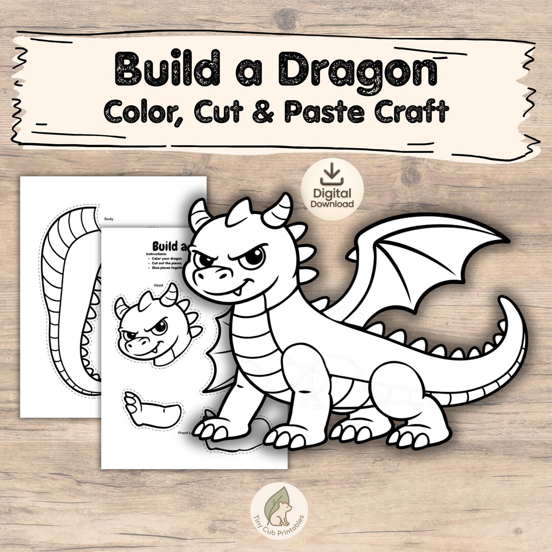 Dragon Cut and Paste Craft | Build a Dragon Printable | Kids Coloring ...
