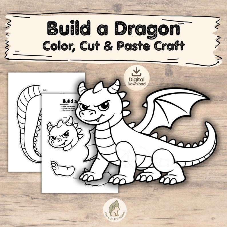 Dragon Cut and Paste Craft | Build a Dragon Printable | Kids Coloring ...