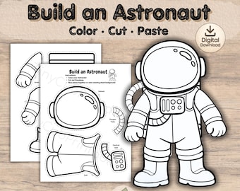 Manualidad de astronauta / Actividad espacial imprimible / Manualidad de recortar y pegar