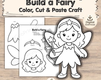 Manualidad para crear un hada (imprimible) / Actividad de colorear, recortar y pegar hadas para niños / Muñeca de papel de hada DIY / Manualidad para niños pequeños (descargable)