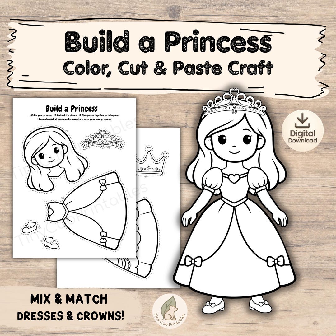 Princess Cut and Paste Craft Printable | Build a Princess Activity ...