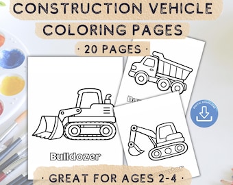 Toddler Construction Vehicle Coloring Pages | Ages 2-4 (Digital Download)