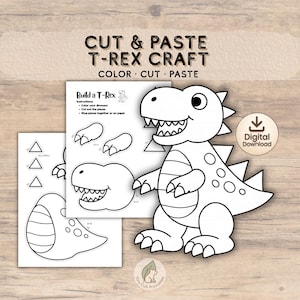 Dinosaur Cut and Paste Craft | Build a Dinosaur | Printable Dino Activity | Color Cut and Paste | Digitial Download PDF