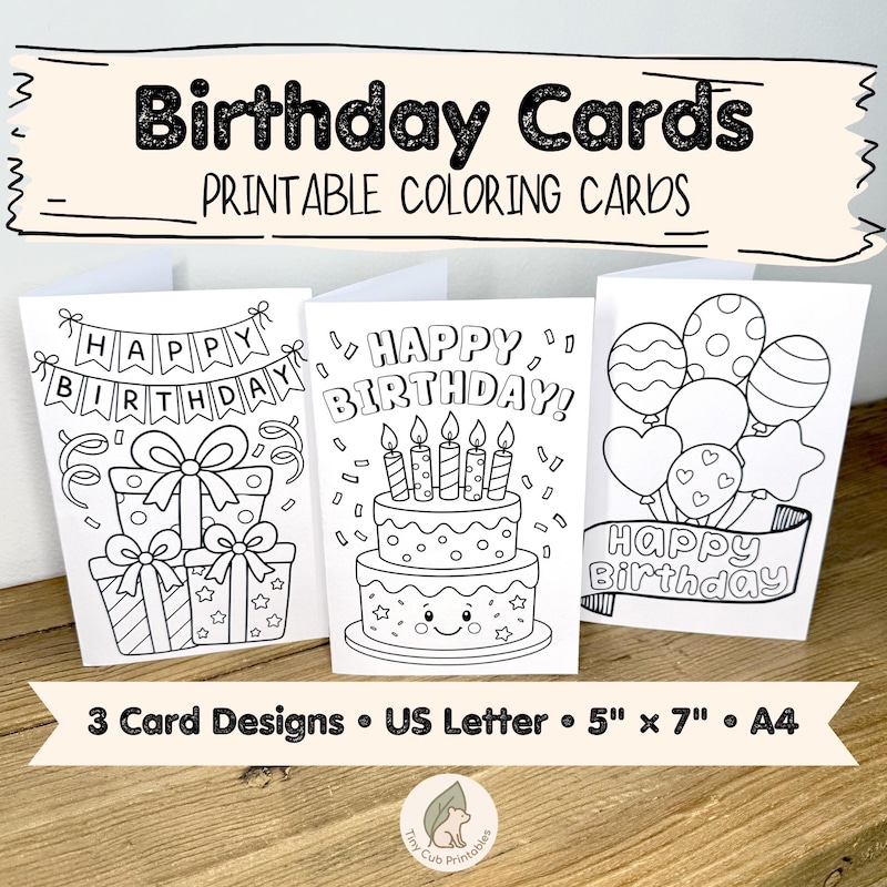 Birthday Cards Colouring - Etsy