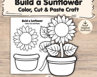 Manualidad de girasoles para niños / Actividad de recortar y pegar de primavera / Manualidad de maceta imprimible / Regalo DIY para el Día de la Madre