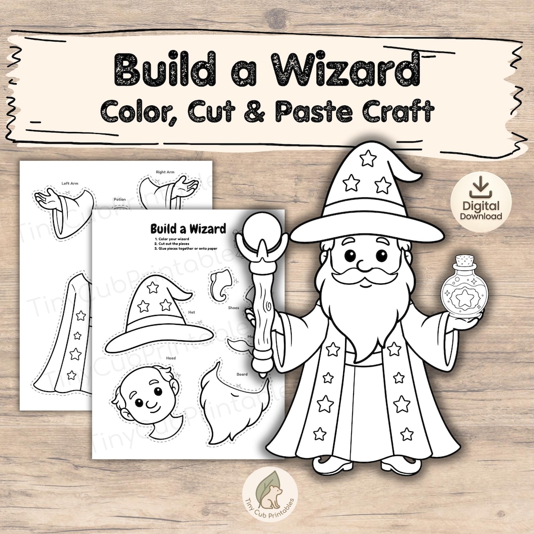 Build a Wizard Craft Printable for Kids | Color Cut and Paste Wizard ...