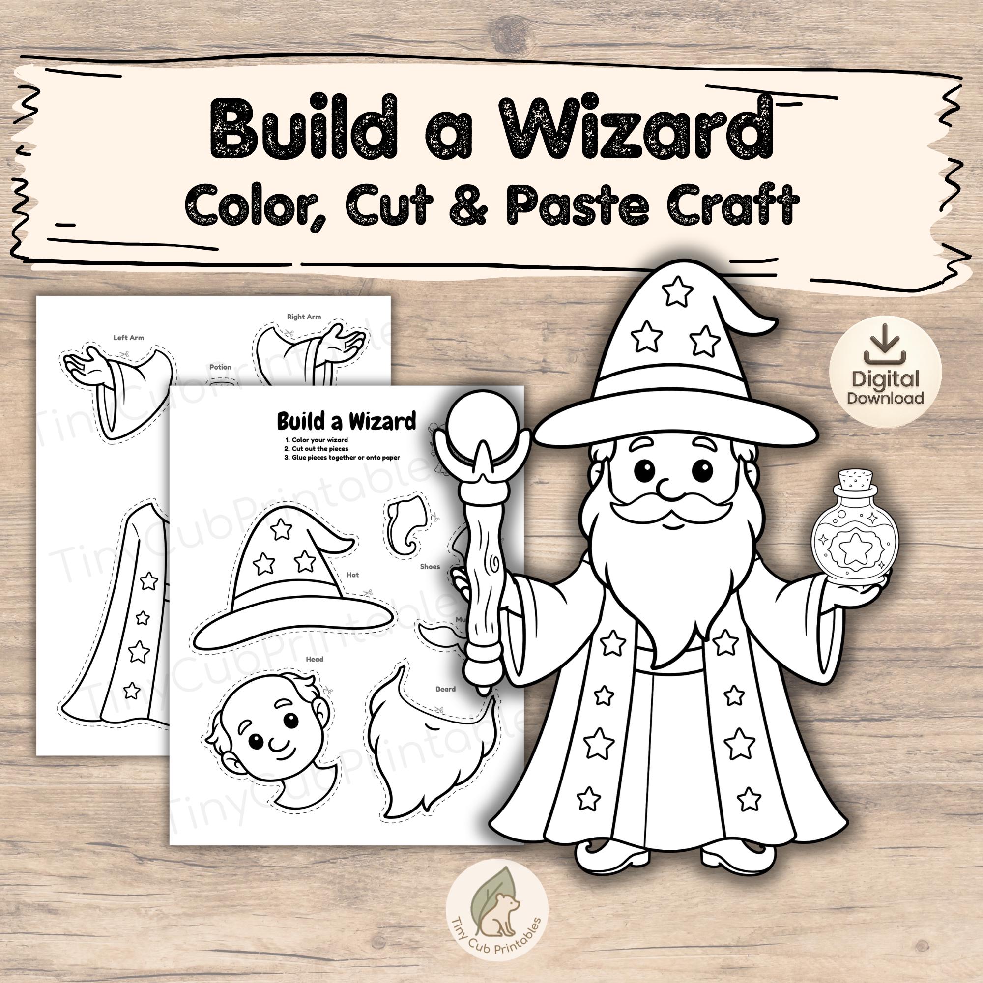Build a Wizard Craft Printable for Kids | Color Cut and Paste Wizard ...