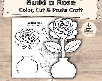 Manualidad de rosas para niños / Manualidad de flores para el Día de la Madre (imprimible) / Actividad de recortar y pegar / Regalo floral hecho por los niños