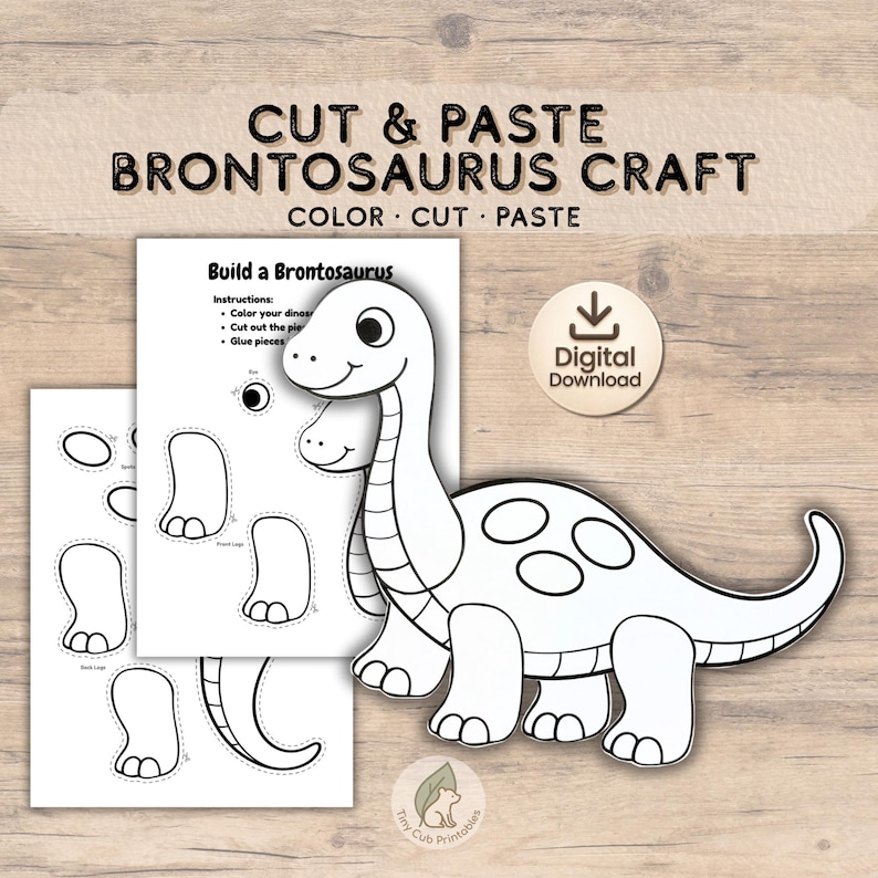 Brontosaurus Cut and Paste Craft | Dinosaur Printable Project | Color ...