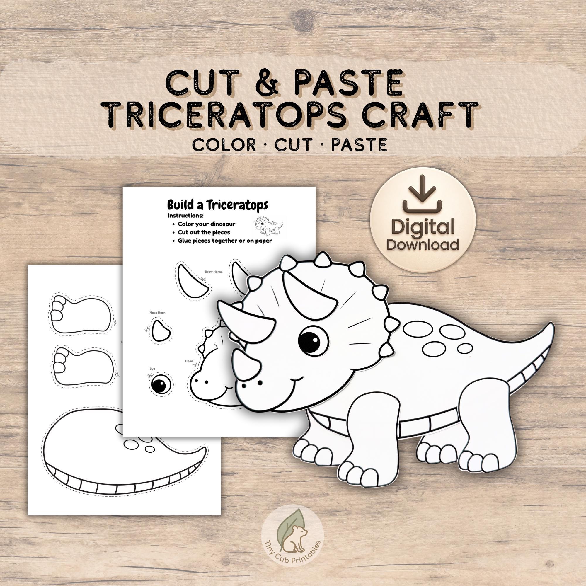 Triceratops Craft | Dinosaur Cut and Paste Activity (PDF Pattern) - Etsy