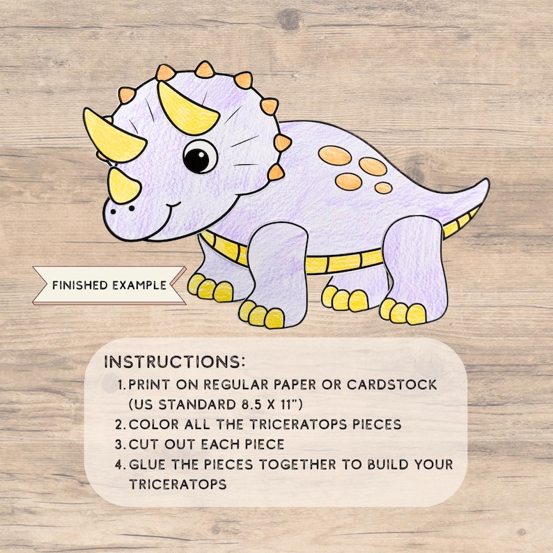 Triceratops Craft | Dinosaur Cut and Paste Activity (PDF Pattern) - Etsy