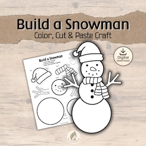 Costruisci un pupazzo di neve / Lavoretto natalizio di ritaglio e incolla per bambini / Attività invernale per la scuola materna / Lavoretto del pupazzo di neve stampabile / Download digitale
