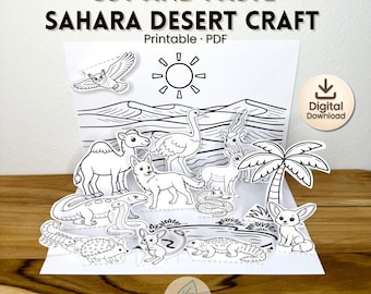 Manualidad para recortar y pegar del desierto del Sahara / Diorama de animales del Sahara / Actividad infantil sobre animales del desierto / PDF imprimible