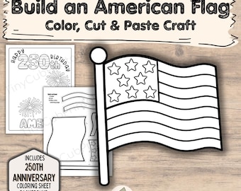 Manualidad de la bandera del 4 de julio para niños / Imprimible de Estados Unidos 250 / Actividad de colorear, recortar y pegar / Manualidad patriótica para niños / Actividad del Día de la Independencia
