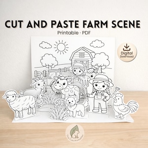 Bouw een boerderij Knip- en plakambacht | Afdrukbare activiteit diorama (pdf-download)