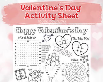 Feuille d'activités pour la Saint-Valentin pour enfants | Activité imprimable de la Saint-Valentin | Feuille de travail sur le labyrinthe de mots cachés | Activité de la Saint-Valentin en classe