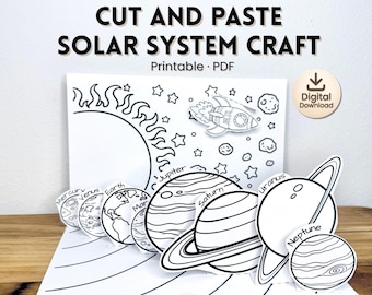 Manualidad emergente del sistema solar para niños / Planetas para recortar y pegar imprimibles / Actividad de diorama espacial