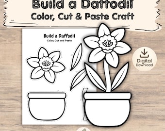 Manualidad de flor de narciso para niños / Actividad de recortar y pegar de primavera / Manualidad de maceta imprimible / Regalo DIY para el Día de la Madre / Manualidad para niños pequeños