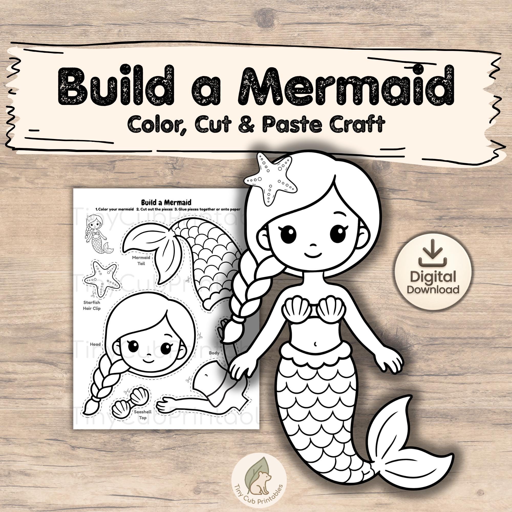 Mermaid Craft for Kids Printable | Cut and Paste Mermaid Activity ...
