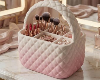 Quilted Vanity Caddy STL File, Puffy Makeup Organizer, Jewelry Holder (Digital Download)