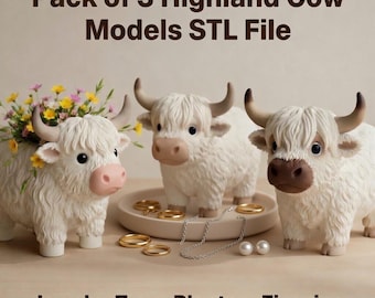 Highland Cow Pack STL | 3D Printable Jewelry Tray, Planter, Figurine | Home decor Crafts Supplies Instant download