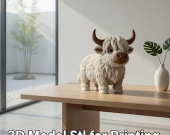 Highland Cow Figurine STL | 3D Printable Cute Cow Sculpture | Farmhouse Shelf Decor Statue Digital Download