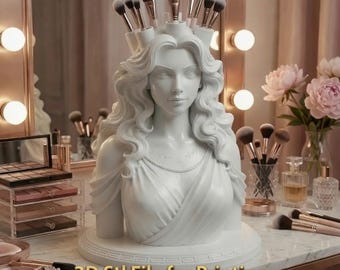 Elegant Classical Bust Makeup Brush Holder STL | 3D Printable Female Goddess Vanity Organizer Caddy Home Decor Crafts Supplies