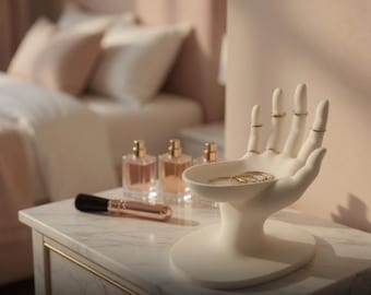 Minimalist Hand Ring Holder STL | 3D Print Elegant White Palm Jewelry Dish Vanity Organizer Home Decor & Crafts