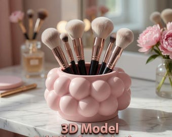 Bubble Makeup Brush Holder STL | 3D Printable Pink Cloud Vanity Organizer | Coquette Brush Caddy Home Decor