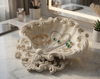 Luxury Baroque Vanity Tray STL | Elegant Scalloped Jewelry Organizer 3D Print | Luxurious Vanity Organizer Dish Home & Living  Home Décor