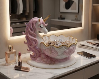Unicorn Jewelry Bowl STL | 3D Print Coquette Pink Unicorn Vanity Organizer Cosmetic Tray Home Decor Crafts Instant Download