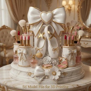 Ballet Vanity Organizer STL, Bow Makeup Brush Holder Set, Coquette Cosmetic Storage 3D Print Digital Download