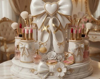 Ballet Vanity Organizer STL, Bow Makeup Brush Holder Set, Coquette Cosmetic Storage 3D Print Digital Download