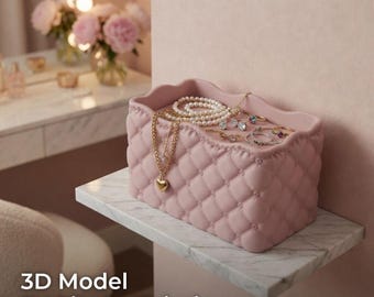 Quilted Pink Jewelry Box STL | 3D Printable Luxury Purse Organizer Tray | Elegant Vanity Jewelry Holder